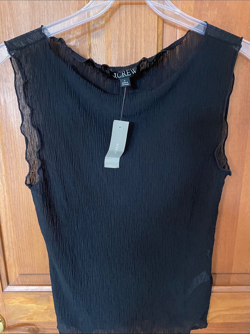 J. Crew Black Textured Ruffle-Neck top